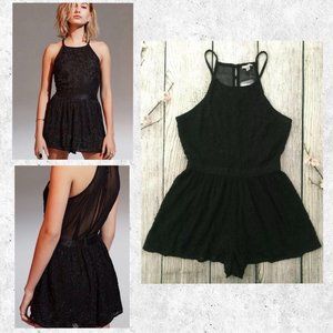 E1 -- NWT black ECOTE sleeveless beaded short sheer jumpsuit romper size 2